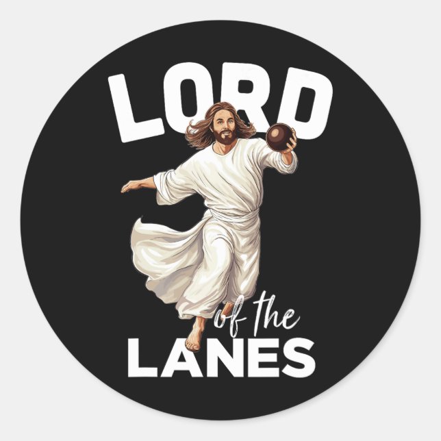 Sticker Rond Lord Lanes Funny Christian Christ Gutter Bowling L (Devant)