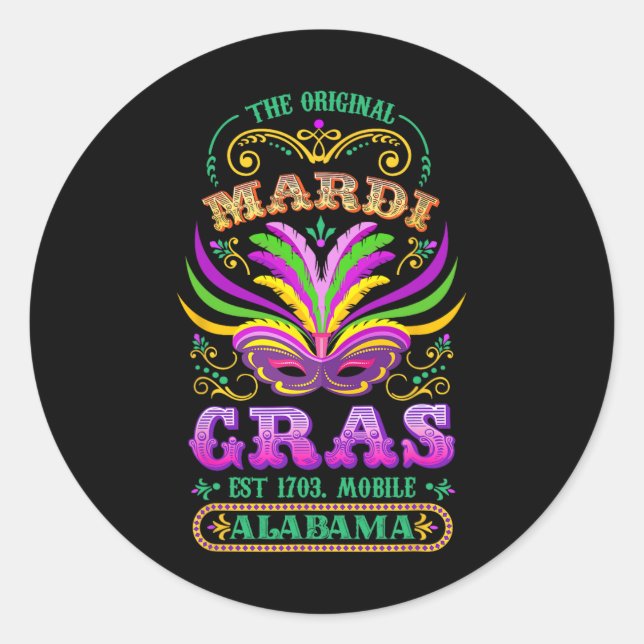 Sticker Rond L'original Mardi Gras Mobile Alabyma 1703 (Devant)