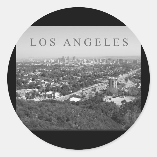 Sticker Rond Los Angeles en noir et blanc (Devant)
