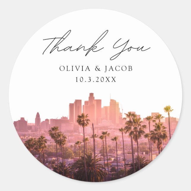 Sticker Rond Los Angeles Merci Wedding Favor DTLA (Devant)