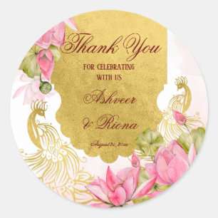Sticker Rond Lotus de paon rose et or mariage indien