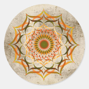 Sticker Rond Lotus Fleur Aquarelle Or Mandala Guérison Yoga