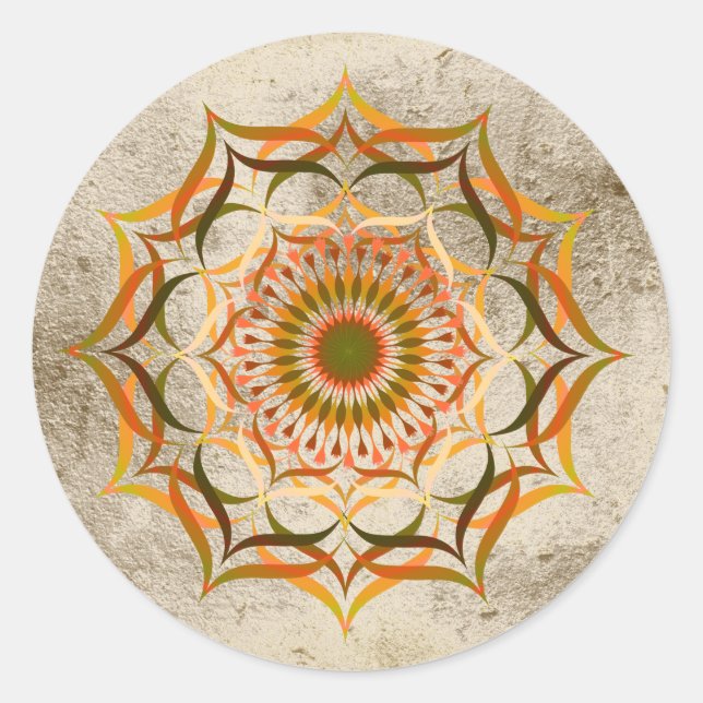 Sticker Rond Lotus Fleur Aquarelle Or Mandala Guérison Yoga (Devant)