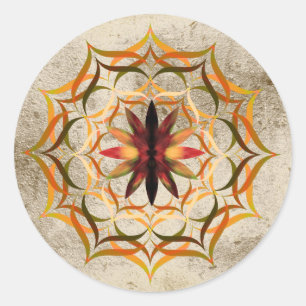 Sticker Rond Lotus Fleur Aquarelle Or Mandala Guérison Yoga