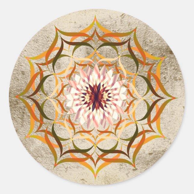 Sticker Rond Lotus Fleur Aquarelle Or Mandala Guérison Yoga (Devant)