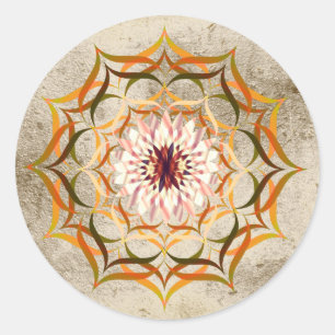 Sticker Rond Lotus Fleur Aquarelle Or Mandala Guérison Yoga