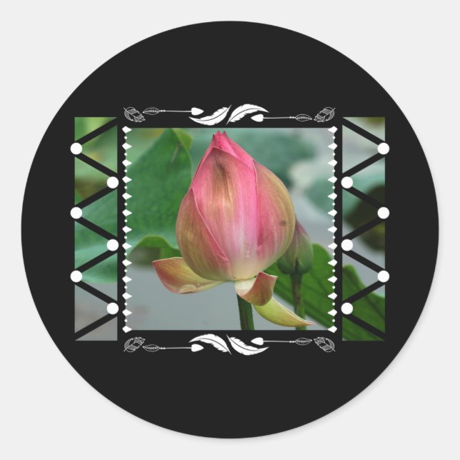 Sticker Rond Lotus Floral Géométrique (Devant)
