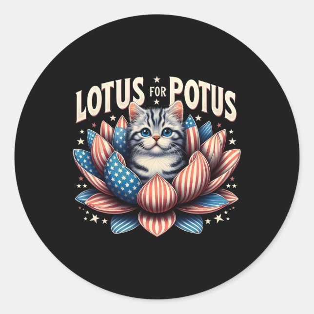 Sticker Rond Lotus For Potus Us Amoureux de les chats Du Drapea (Devant)