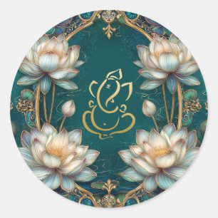 Sticker Rond Lotus Indian Ganesh Hindu Dieu Mariage   Or vert