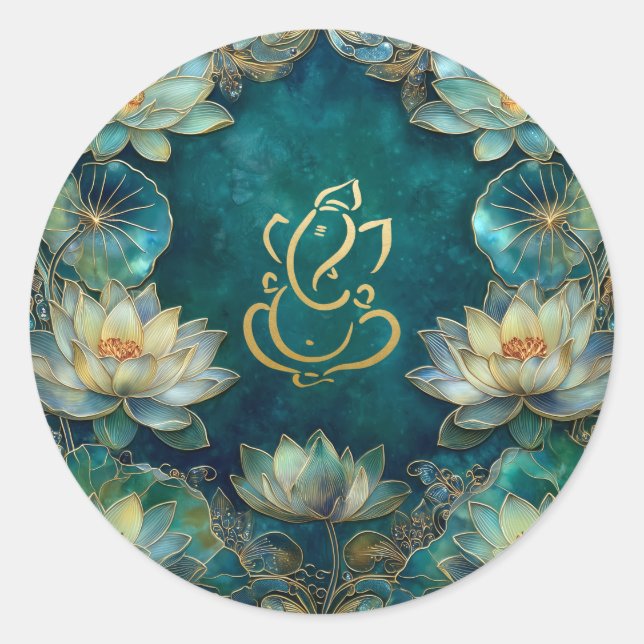 Sticker Rond Lotus Indian Ganesh Mariage | Or vert (Devant)