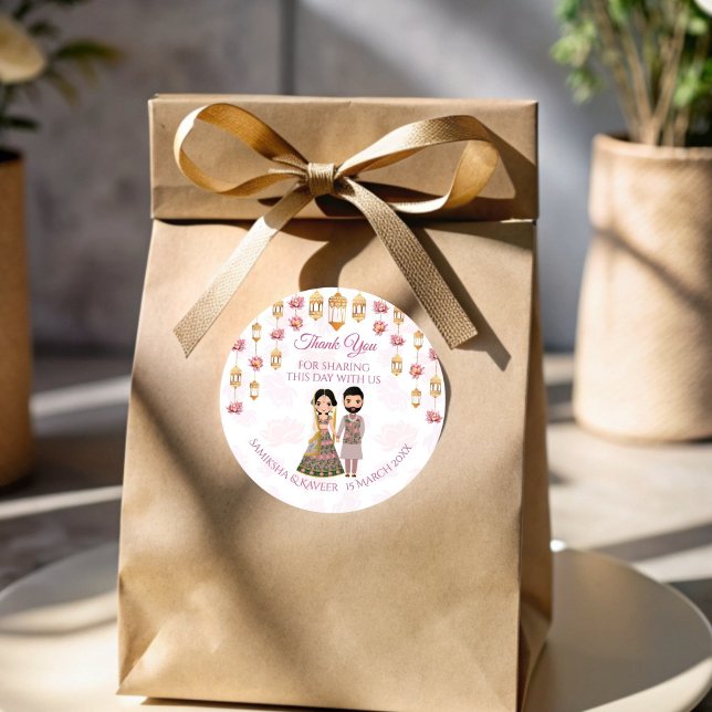 Sticker Rond Lotus lanterns Indien mariage personnalisé faveur (Lotus lanterns Indian wedding personalised favor Classic Round Sticker)