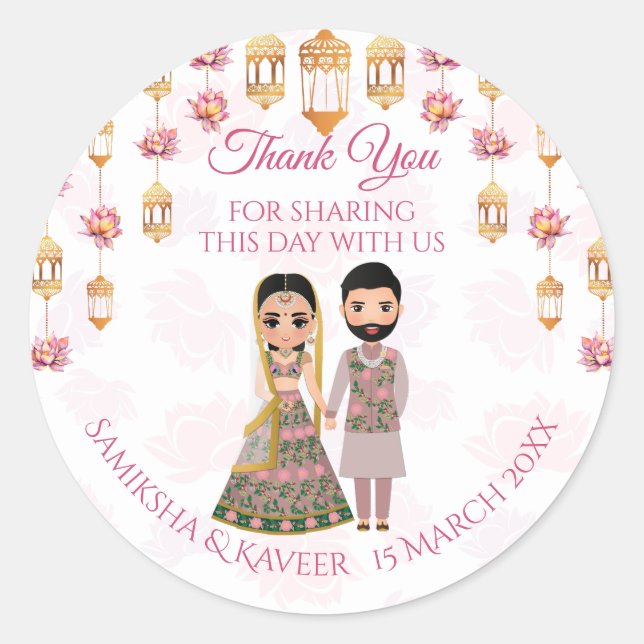 Sticker Rond Lotus lanterns Indien mariage personnalisé faveur (Devant)