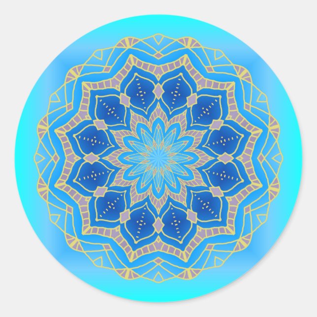 Sticker Rond Lotus mandala in turquoise and blue (Devant)