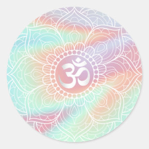 Sticker Rond Lotus Mandala Namaste Yoga Holographique Pastel
