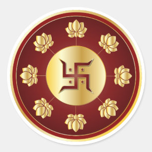 Sticker Rond Lotus Mandala Swastik doré