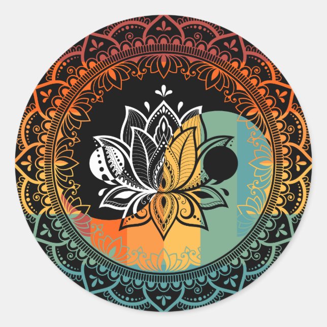 Sticker Rond Lotus Mandala Yin Yang Géométrie Sacrée Spirituel (Devant)
