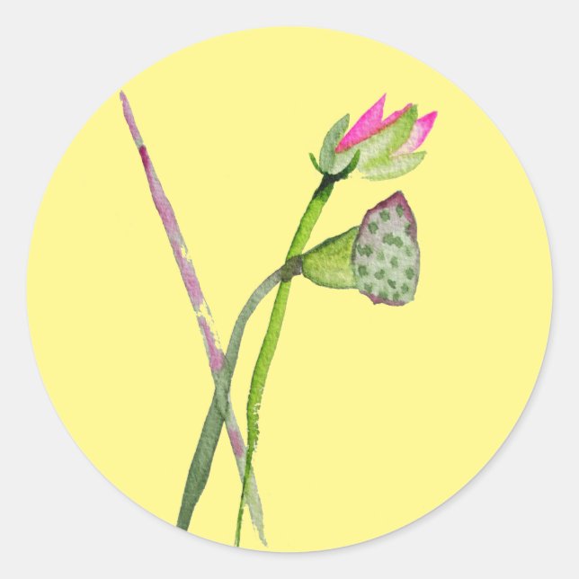 Sticker Rond Lotus rose Fleur Zen Art bouddhiste (Devant)