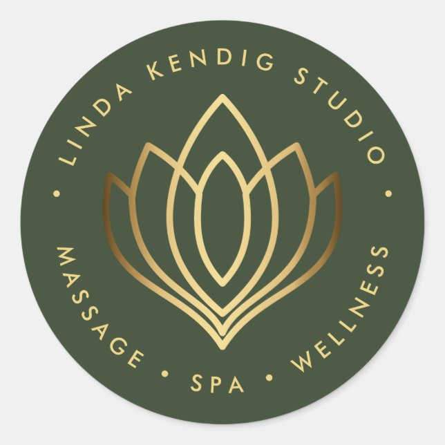 Sticker Rond Lotus yoga en or | Vert | spa de massage bien-être (Devant)