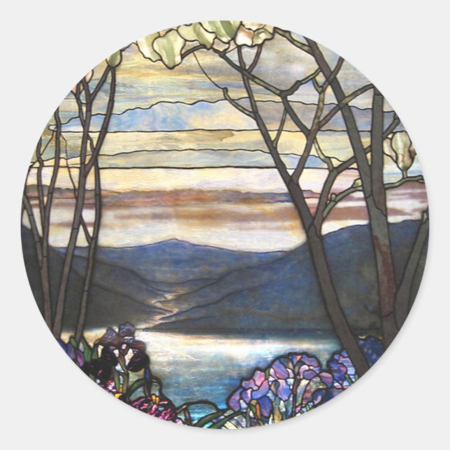 Sticker Rond Louis Comfort Tiffany - Vitrail 4 Magnolias (Devant)