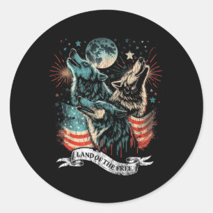 Sticker Rond Loup 4 juillet Drapeau américain Hurlement Amériqu