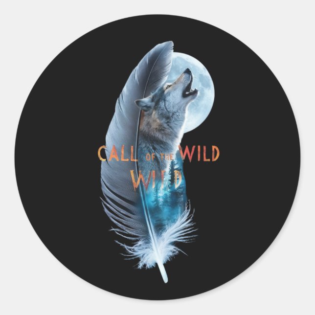 Sticker Rond Loup à son extrémité hurlant vers la lune (2) (Devant)