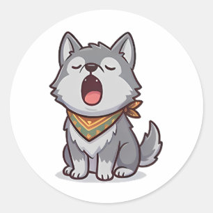 Sticker Rond Loup Bâillant