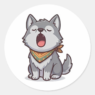 Sticker Rond Loup Bâillant