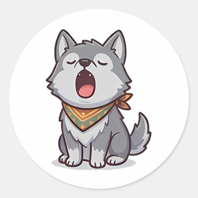 Sticker Rond Loup Bâillant (Devant)
