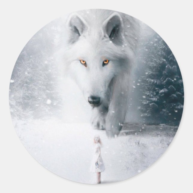 Sticker Rond Loup blanc géant (Devant)
