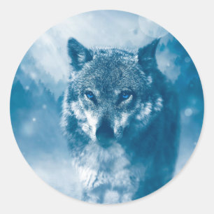 Sticker Rond Loup bleu