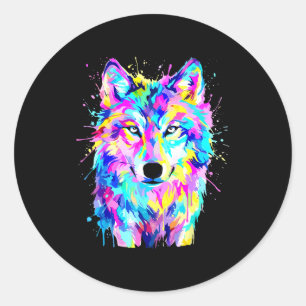 Sticker Rond Loup coloré éclaboussure art faune animal