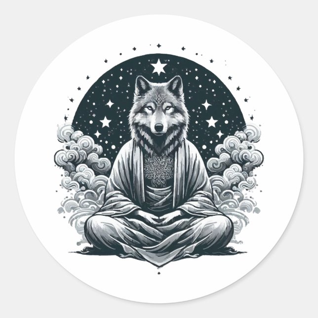 Sticker Rond Loup conscient (Devant)