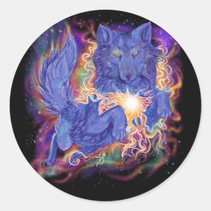 Sticker Rond Loup cosmique