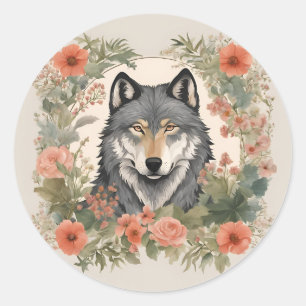 Sticker Rond Loup Cottagecore