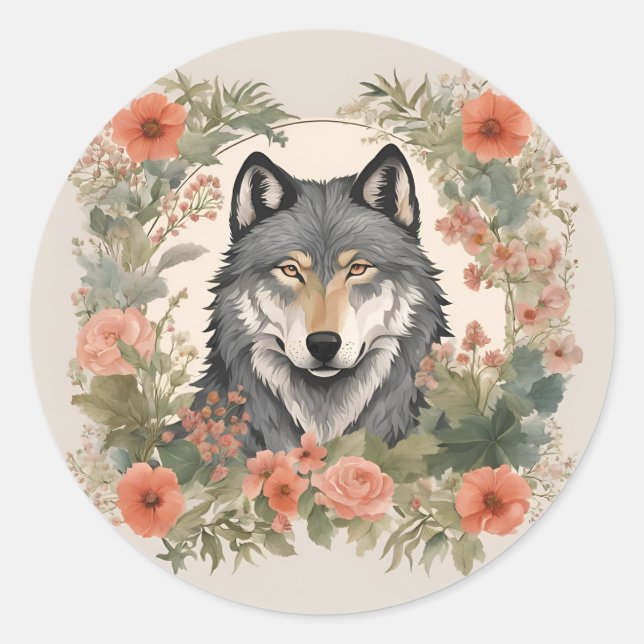 Sticker Rond Loup Cottagecore (Devant)