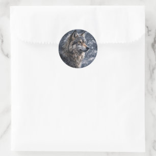 Sticker Rond Loup dans la neige Belle Yule Noël 