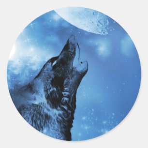 Sticker Rond Loup de fantôme hurlant à la lune