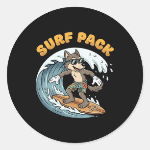 Sticker Rond Loup de surf vintage Surf Pack Vagues océaniques R