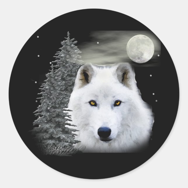 Sticker Rond loup des neiges arctique (Devant)
