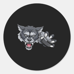 Sticker Rond Loup Dessin Animé Sports Équipe Mascotte Loup Tena