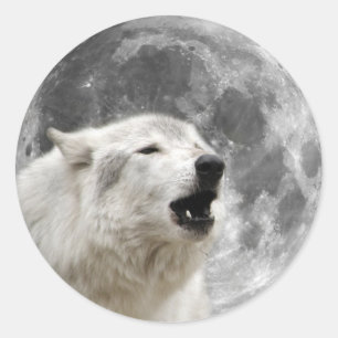 Sticker Rond Loup d'hurlement dans la lune