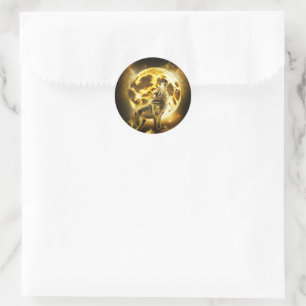 Sticker Rond Loup d'or