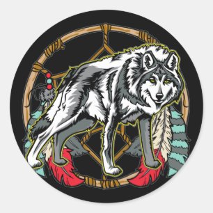Sticker Rond Loup Dreamcatcher