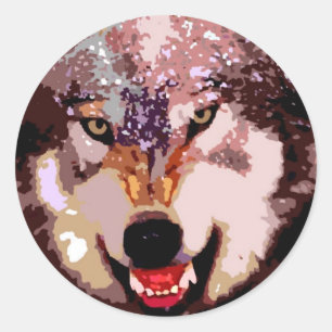 Sticker Rond Loup en neige