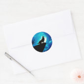 Sticker Rond Loup en silhouette hurlant à la pleine lune (Enveloppe)
