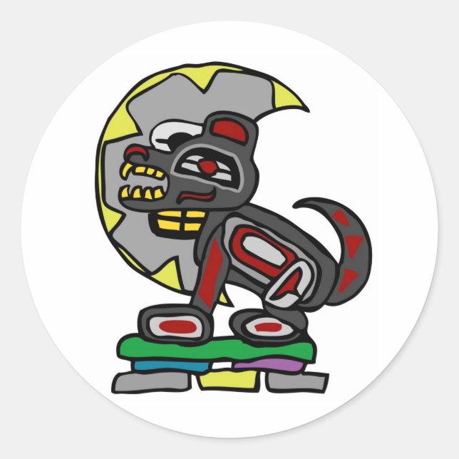Sticker Rond loup et lune (Devant)