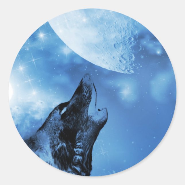 Sticker Rond Loup fantôme hurlant sur la lune (Devant)