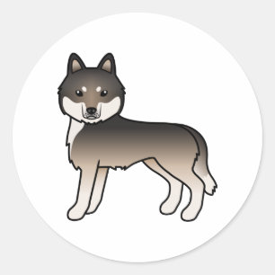 Sticker Rond Loup foncé Gris Sibérien Husky mignon chien de des