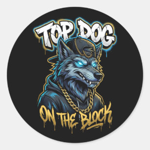 Sticker Rond Loup graffiti de style urbain Top Dog Street Art