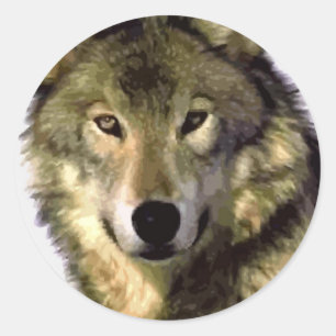 Sticker Rond Loup gris